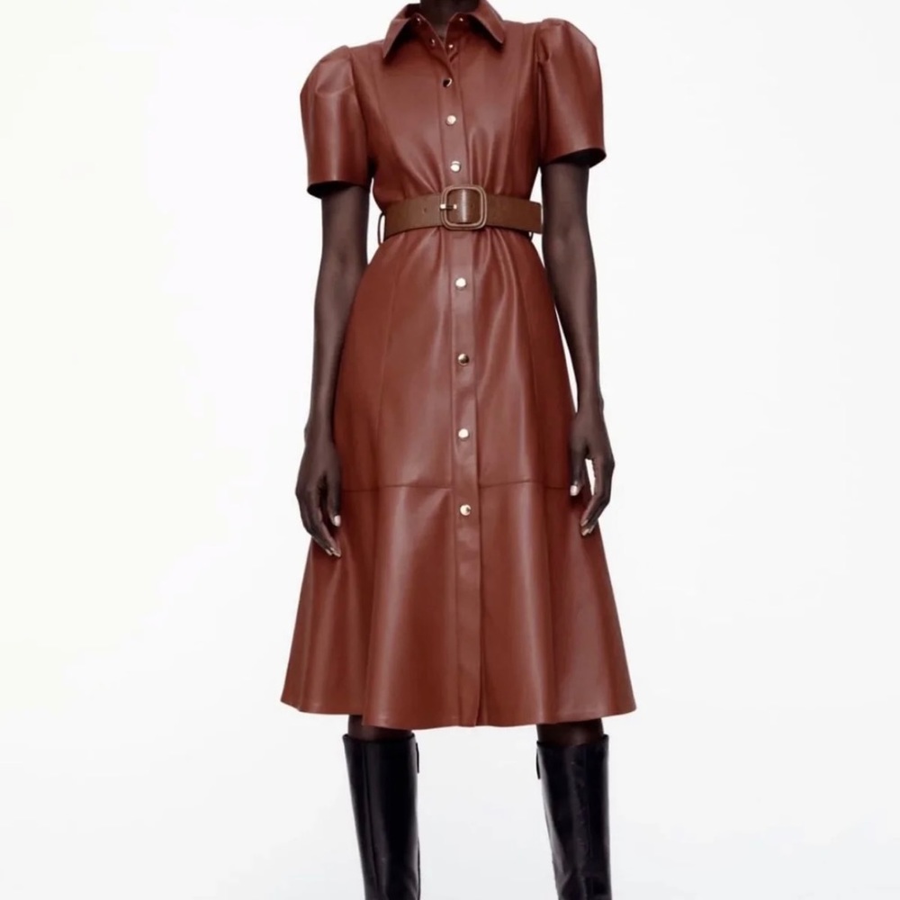 ZARA brown leather dress with belt